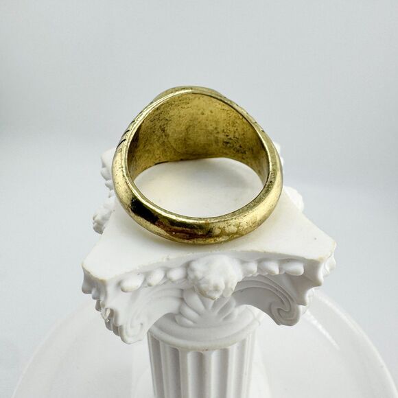 Vintage Coin Ring Roman  Gold Tone Men's Emperor Profile Signet Style Retro Bold - Picture 8 of 10